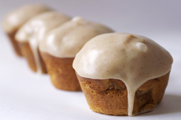 butternut + apple muffins with cinnamon vanilla glaze.