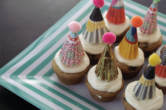 party hats and cream cheese frosting.
