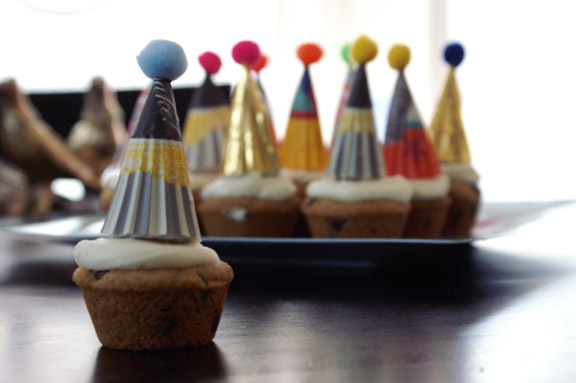 party hats and cream cheese frosting.