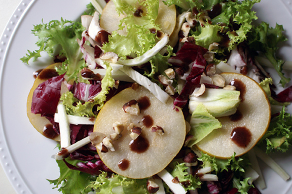 asian pear and fennel salad with blackberry butter vinaigrette.