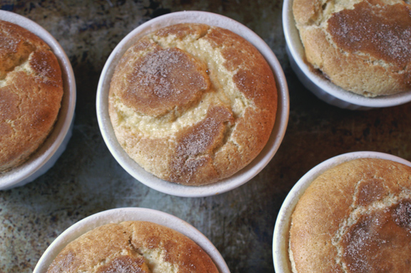 feast magazine, december 2014: cinnamon goat cheese souffles with vanilla creme anglaise.