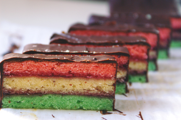 italian tricolor / rainbow cookies.