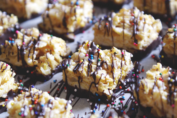 chocolate-dipped cornflake marshmallow treats.
