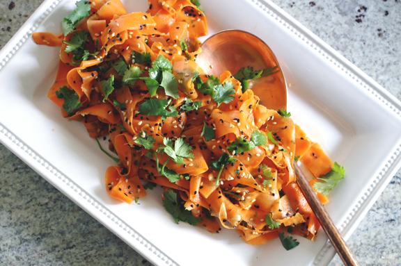 vinegary carrot ribbon salad with sesame and cilantro. | a periodic table