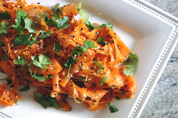 vinegary carrot ribbon salad with sesame and cilantro. | a periodic table