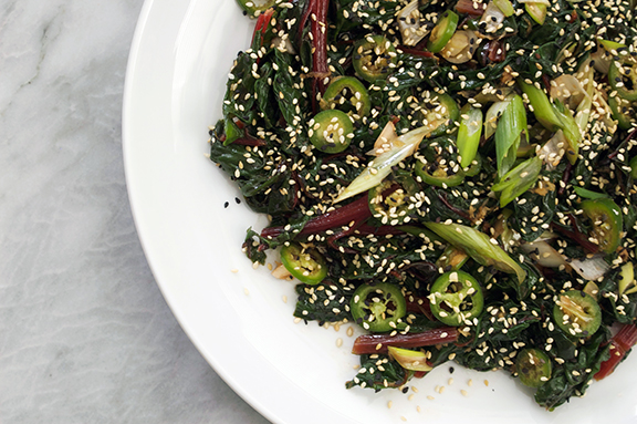 hot oil-flashed chard with ginger, scallions and chili. | a periodic table