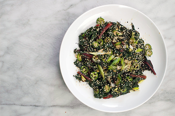 hot oil-flashed chard with ginger, scallions and chili. | a periodic table